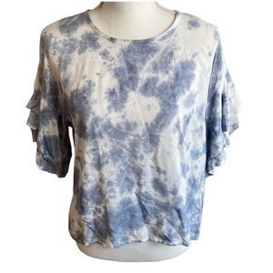 Blue & White Tie Dye Puff Sleeve Blouse